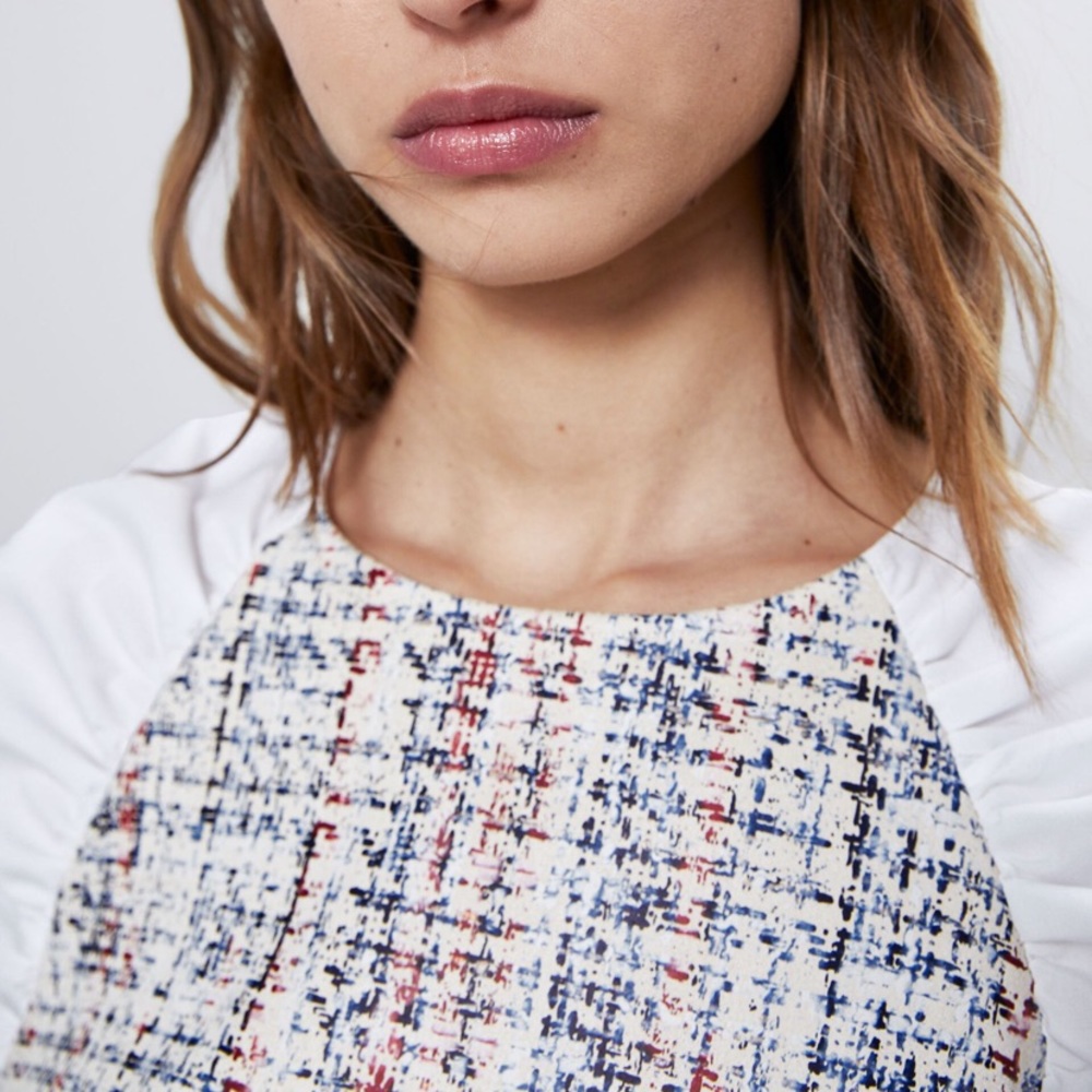 NEW ZARA CONTRAST TOP WHITE M